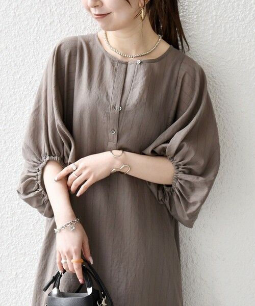 SHIPS / シップス ロング・マキシ丈ワンピース | 《予約》SHIPS any:〈洗濯機可能〉リネン ミックス ボリューム スリーブ ワンピース（ブラウン）
