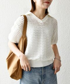 SHIPS / シップス ニット・セーター | 《予約》SHIPS any:〈手洗い可能〉シアー ジャカード スキッパー ポロ ニット