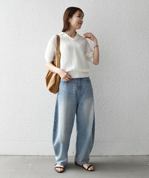 SHIPS / シップス ニット・セーター | 《予約》SHIPS any:〈手洗い可能〉シアー ジャカード スキッパー ポロ ニット | 詳細1