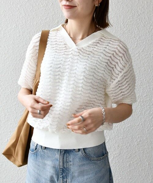 SHIPS / シップス ニット・セーター | 《予約》SHIPS any:〈手洗い可能〉シアー ジャカード スキッパー ポロ ニット | 詳細7