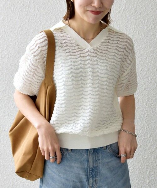 SHIPS / シップス ニット・セーター | 《予約》SHIPS any:〈手洗い可能〉シアー ジャカード スキッパー ポロ ニット | 詳細8