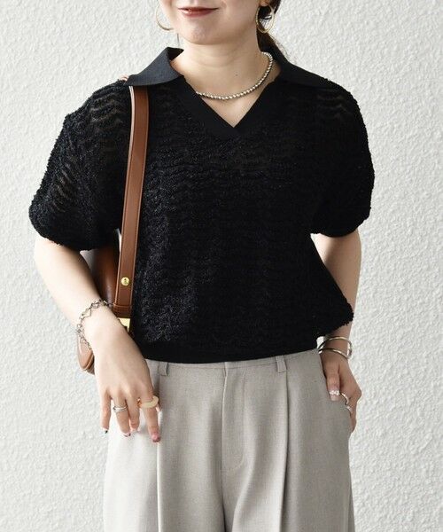 SHIPS / シップス ニット・セーター | 《予約》SHIPS any:〈手洗い可能〉シアー ジャカード スキッパー ポロ ニット | 詳細17