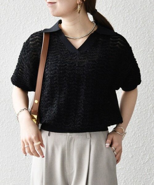 SHIPS / シップス ニット・セーター | 《予約》SHIPS any:〈手洗い可能〉シアー ジャカード スキッパー ポロ ニット | 詳細18