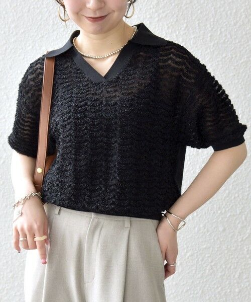 SHIPS / シップス ニット・セーター | 《予約》SHIPS any:〈手洗い可能〉シアー ジャカード スキッパー ポロ ニット | 詳細21