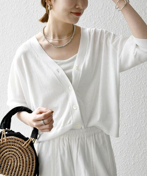 SHIPS / シップス カーディガン・ボレロ | 《予約》SHIPS any:〈手洗い可能〉リネン ミックス Vネック ショート シアー カーディガン 2 | 詳細3