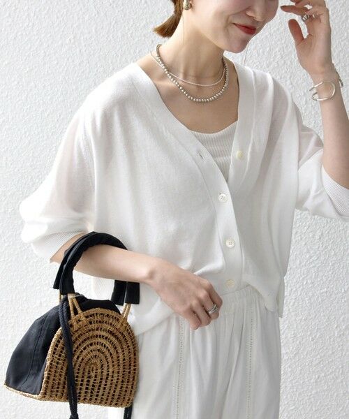 SHIPS / シップス カーディガン・ボレロ | 《予約》SHIPS any:〈手洗い可能〉リネン ミックス Vネック ショート シアー カーディガン 2 | 詳細4