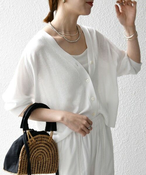 SHIPS / シップス カーディガン・ボレロ | 《予約》SHIPS any:〈手洗い可能〉リネン ミックス Vネック ショート シアー カーディガン 2 | 詳細9