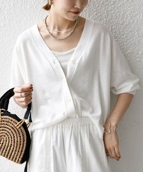 SHIPS / シップス カーディガン・ボレロ | 《予約》SHIPS any:〈手洗い可能〉リネン ミックス Vネック ショート シアー カーディガン 2（ホワイト）