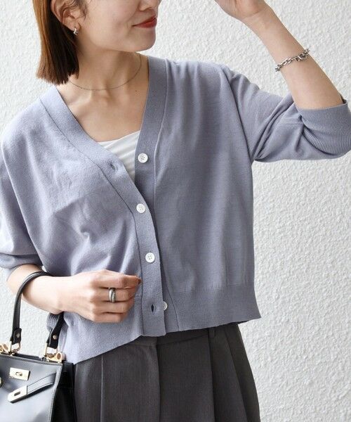 SHIPS / シップス カーディガン・ボレロ | 《予約》SHIPS any:〈手洗い可能〉リネン ミックス Vネック ショート シアー カーディガン 2（ブルーグレー）