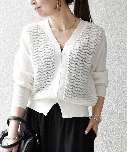 SHIPS / シップス カーディガン・ボレロ | 《予約》SHIPS any:〈手洗い可能〉シアー ジャカード コンパクト カーディガン（オフホワイト）