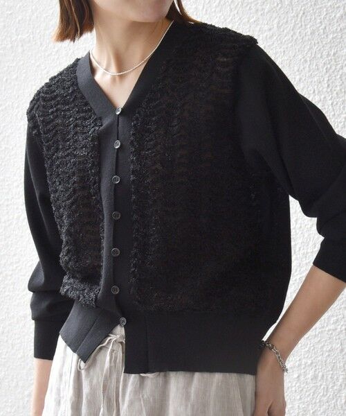 SHIPS / シップス カーディガン・ボレロ | 《予約》SHIPS any:〈手洗い可能〉シアー ジャカード コンパクト カーディガン（ブラック）