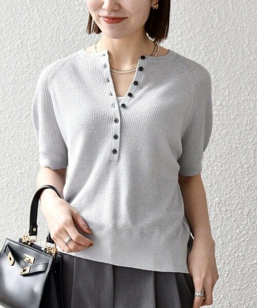 SHIPS / シップス ニット・セーター | 《予約》SHIPS any:〈手洗い可能〉リネン レーヨン ヘンリーネック プルオーバー（ライトグレー）