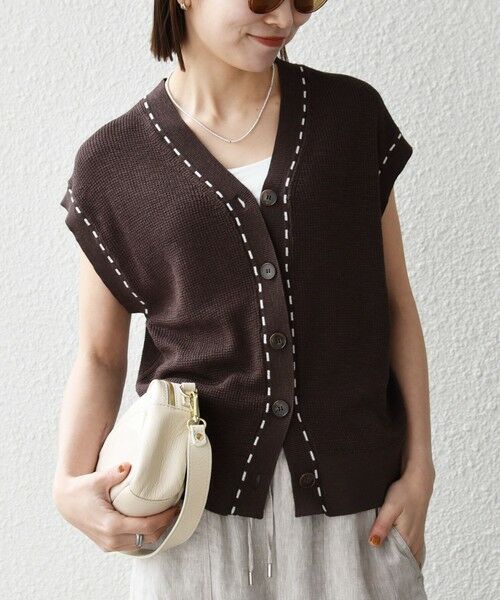 SHIPS / シップス ベスト | 《予約》SHIPS any:〈手洗い可能〉リネン レーヨン ステッチ 編み Vネック ベスト | 詳細3