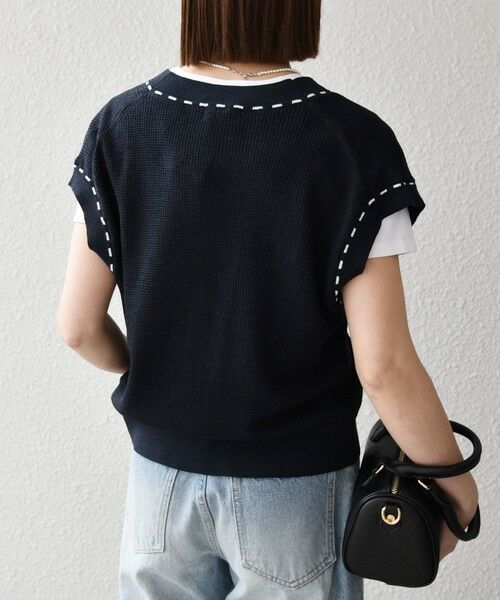 SHIPS / シップス ベスト | 《予約》SHIPS any:〈手洗い可能〉リネン レーヨン ステッチ 編み Vネック ベスト | 詳細21