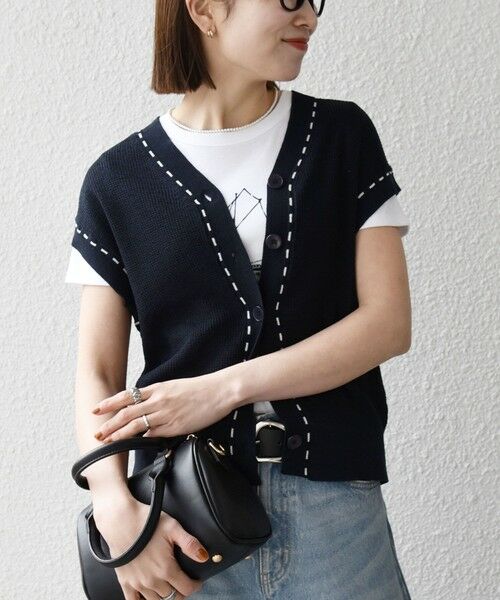 SHIPS / シップス ベスト | 《予約》SHIPS any:〈手洗い可能〉リネン レーヨン ステッチ 編み Vネック ベスト | 詳細22