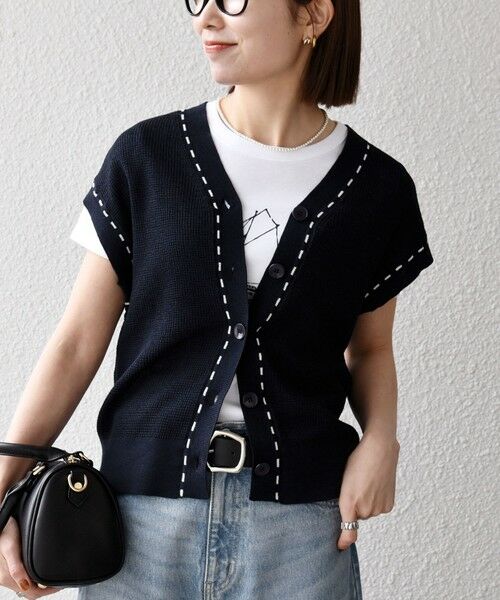 SHIPS / シップス ベスト | 《予約》SHIPS any:〈手洗い可能〉リネン レーヨン ステッチ 編み Vネック ベスト | 詳細19