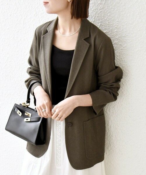 SHIPS / シップス テーラードジャケット | 《予約》SHIPS any: 〈手洗い可能〉リネンミックス テーラード ライト ジャケット（ダークオリーブ）