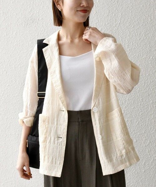 SHIPS / シップス テーラードジャケット | 《予約》SHIPS any:〈手洗い可能〉シアー チェック ルーズ テーラード ジャケット | 詳細14