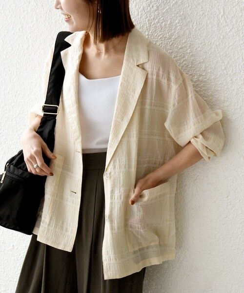 SHIPS / シップス テーラードジャケット | 《予約》SHIPS any:〈手洗い可能〉シアー チェック ルーズ テーラード ジャケット | 詳細17