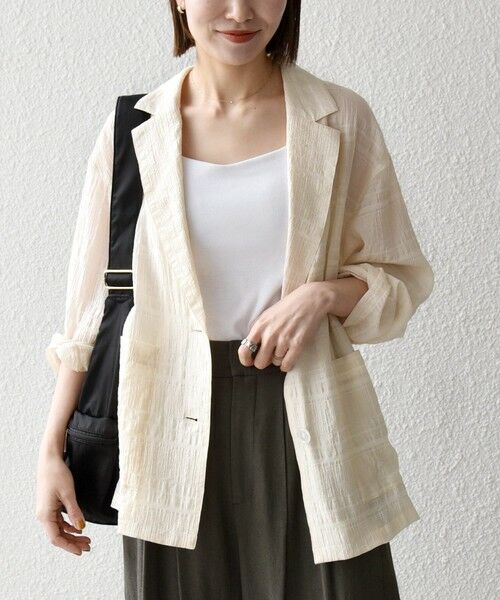 SHIPS / シップス テーラードジャケット | 《予約》SHIPS any:〈手洗い可能〉シアー チェック ルーズ テーラード ジャケット | 詳細18