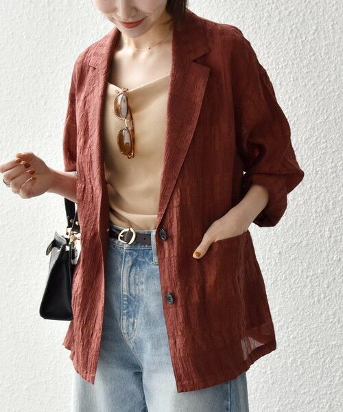 SHIPS / シップス テーラードジャケット | 《予約》SHIPS any:〈手洗い可能〉シアー チェック ルーズ テーラード ジャケット | 詳細25