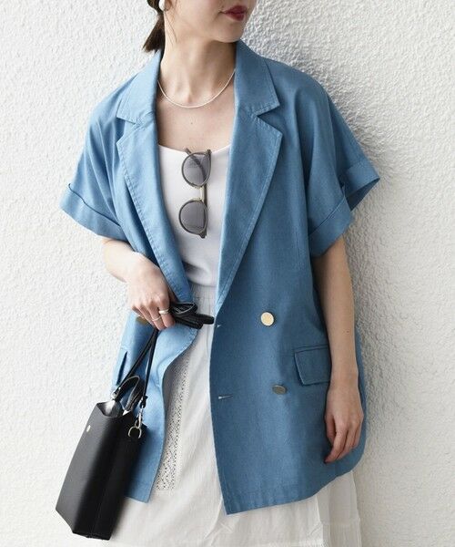 SHIPS / シップス テーラードジャケット | 《予約》SHIPS any:〈洗濯機可能〉シャンブレー デニム ロールアップ シャツ ジャケット | 詳細3