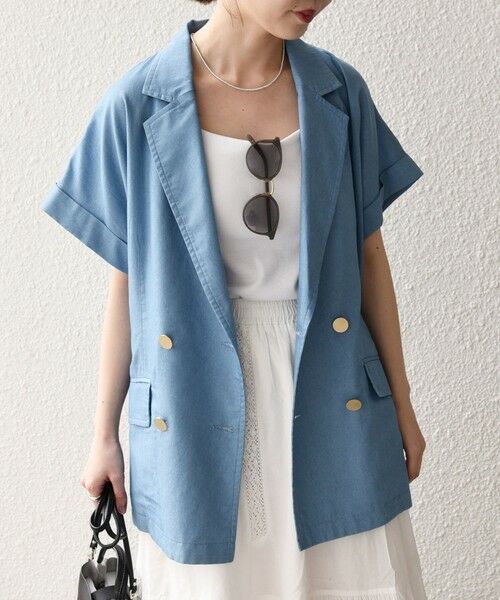 SHIPS / シップス テーラードジャケット | 《予約》SHIPS any:〈洗濯機可能〉シャンブレー デニム ロールアップ シャツ ジャケット | 詳細4