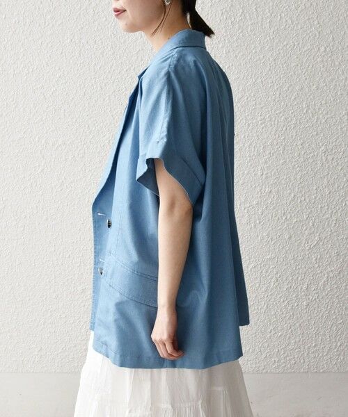 SHIPS / シップス テーラードジャケット | 《予約》SHIPS any:〈洗濯機可能〉シャンブレー デニム ロールアップ シャツ ジャケット | 詳細7