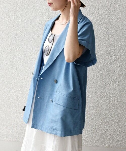 SHIPS / シップス テーラードジャケット | 《予約》SHIPS any:〈洗濯機可能〉シャンブレー デニム ロールアップ シャツ ジャケット | 詳細8