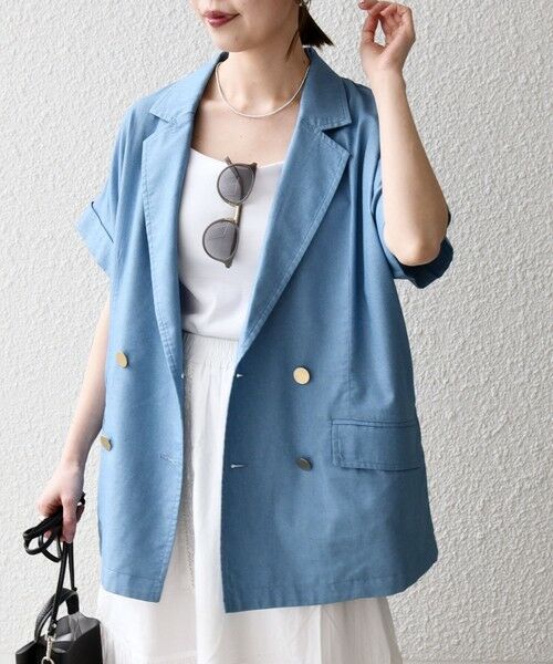 SHIPS / シップス テーラードジャケット | 《予約》SHIPS any:〈洗濯機可能〉シャンブレー デニム ロールアップ シャツ ジャケット | 詳細9