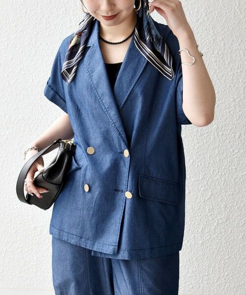 SHIPS / シップス テーラードジャケット | 《予約》SHIPS any:〈洗濯機可能〉シャンブレー デニム ロールアップ シャツ ジャケット | 詳細12