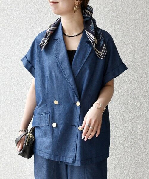 SHIPS / シップス テーラードジャケット | 《予約》SHIPS any:〈洗濯機可能〉シャンブレー デニム ロールアップ シャツ ジャケット | 詳細13