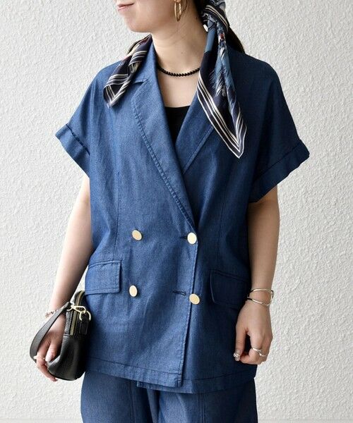 SHIPS / シップス テーラードジャケット | 《予約》SHIPS any:〈洗濯機可能〉シャンブレー デニム ロールアップ シャツ ジャケット | 詳細18