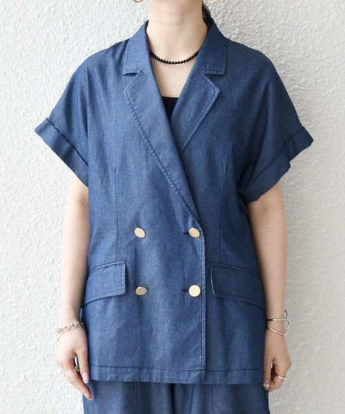 SHIPS / シップス テーラードジャケット | 《予約》SHIPS any:〈洗濯機可能〉シャンブレー デニム ロールアップ シャツ ジャケット | 詳細19