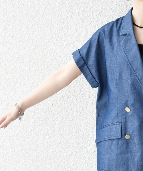 SHIPS / シップス テーラードジャケット | 《予約》SHIPS any:〈洗濯機可能〉シャンブレー デニム ロールアップ シャツ ジャケット | 詳細22