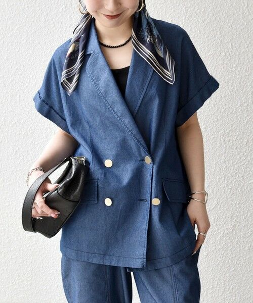 SHIPS / シップス テーラードジャケット | 《予約》SHIPS any:〈洗濯機可能〉シャンブレー デニム ロールアップ シャツ ジャケット（ブルー）