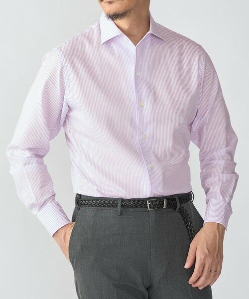 SHIPS / シップス シャツ・ブラウス | SHIPS: ICE COTTON パナマ ワンピースカラー ロンドンストライプ シャツ（ダークラベンダー）