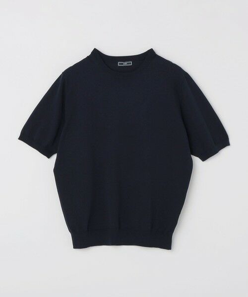 SHIPS / シップス ニット・セーター | SHIPS:〈接触冷感〉 ICE COTTON クルーネック ショート スリーブ ニット Tシャツ（ネイビー）