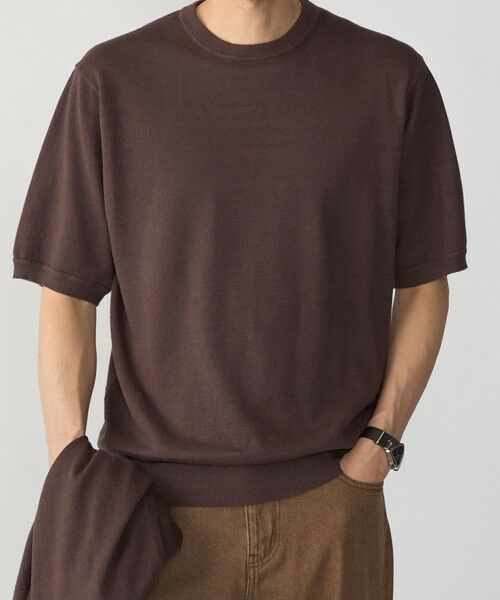 SHIPS / シップス ニット・セーター | SHIPS:〈接触冷感/ 手洗い可能〉ラミー ニット Tシャツ（ブラウン）