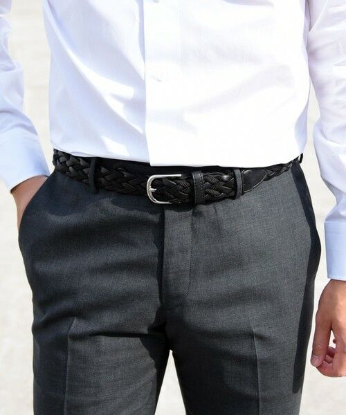 SHIPS / シップス ベルト・サスペンダー | SHIPS: イタリア製 レザー コンビネーション メッシュ ベルト（ブラック）