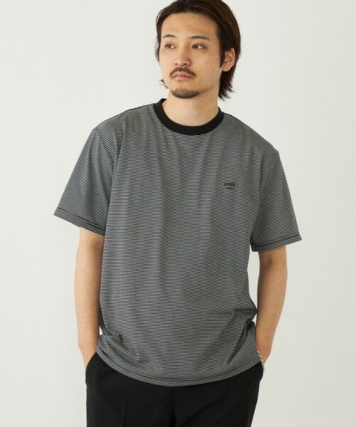 SHIPS / シップス Tシャツ | 《予約》SHIPS Colors:〈速乾〉CAVE(R) ワンポイント ロゴ ボーダー Tシャツ◆（ブラック）