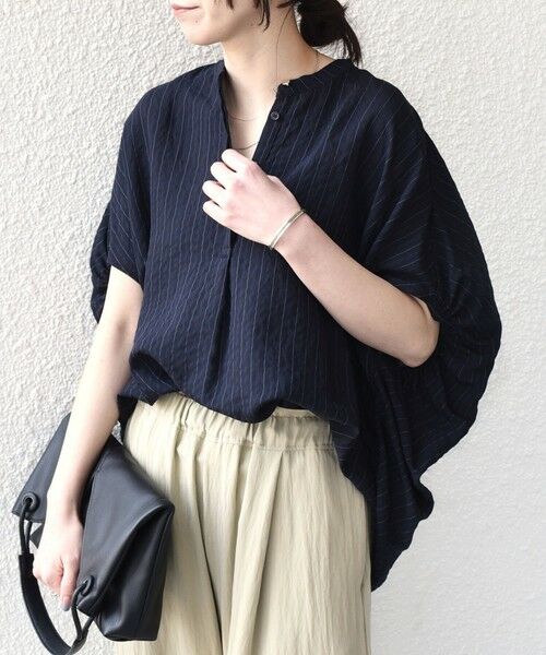 SHIPS / シップス シャツ・ブラウス | 《予約》SHIPS Colors:〈手洗い可能〉ナイロンレーヨン ストライプ コクーン シャツ◆（ブラック）