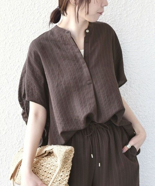 SHIPS / シップス シャツ・ブラウス | 《予約》SHIPS Colors:〈手洗い可能〉ナイロンレーヨン ストライプ コクーン シャツ◆（ブラウン）
