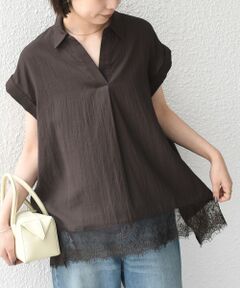 SHIPS / シップス シャツ・ブラウス | 《予約》SHIPS Colors:〈手洗い可能〉ヘム レース スキッパー ブラウス◆