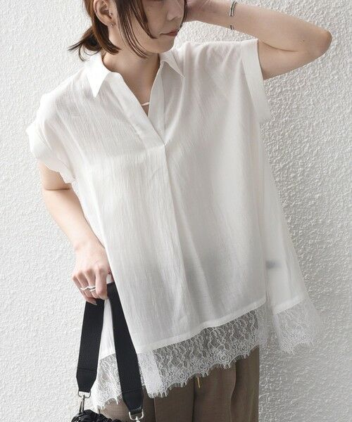 SHIPS / シップス シャツ・ブラウス | 《予約》SHIPS Colors:〈手洗い可能〉ヘム レース スキッパー ブラウス◆ | 詳細9