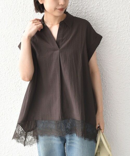 SHIPS / シップス シャツ・ブラウス | 《予約》SHIPS Colors:〈手洗い可能〉ヘム レース スキッパー ブラウス◆ | 詳細30