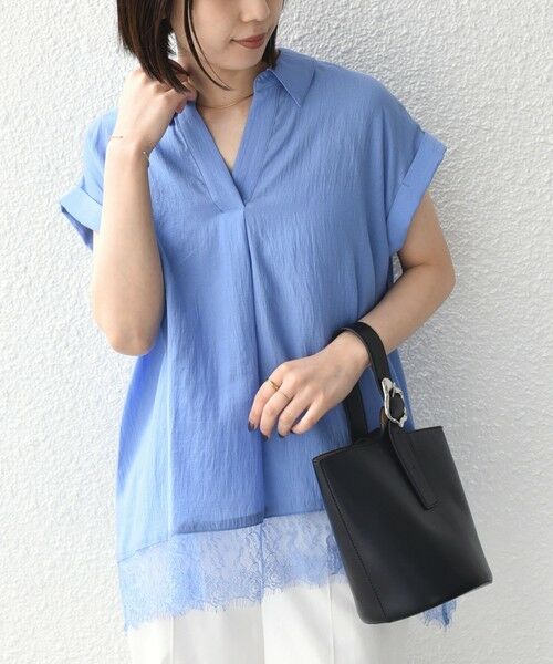 SHIPS / シップス シャツ・ブラウス | 《予約》SHIPS Colors:〈手洗い可能〉ヘム レース スキッパー ブラウス◆（ライトブルー）