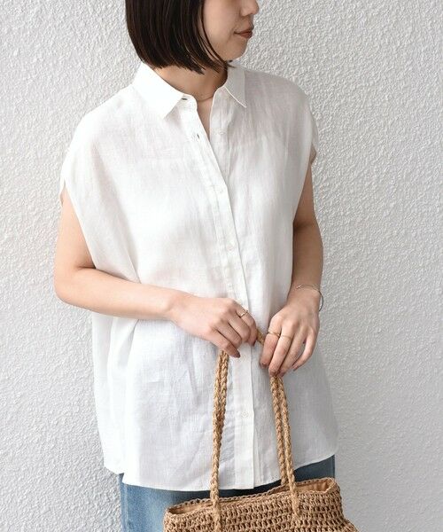 SHIPS / シップス シャツ・ブラウス | 《予約》SHIPS Colors:〈洗濯機可能〉ユーロリネン フレンチスリーブ ビッグ シャツ◆（オフホワイト）