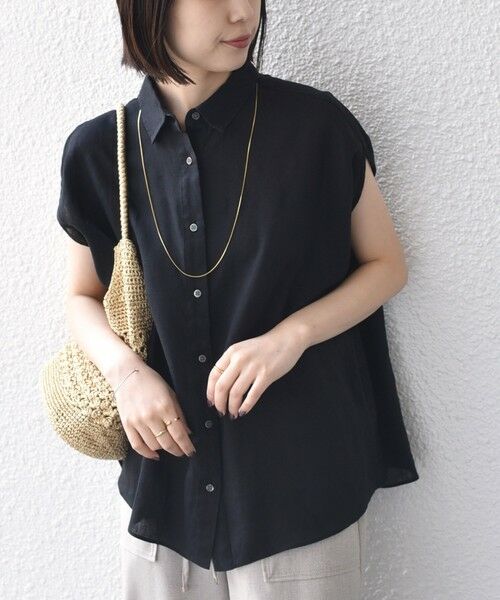 SHIPS / シップス シャツ・ブラウス | 《予約》SHIPS Colors:〈洗濯機可能〉ユーロリネン フレンチスリーブ ビッグ シャツ◆（ブラック）