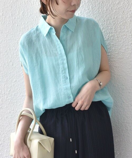 SHIPS / シップス シャツ・ブラウス | 《予約》SHIPS Colors:〈洗濯機可能〉ユーロリネン フレンチスリーブ ビッグ シャツ◆（ライトブルー）
